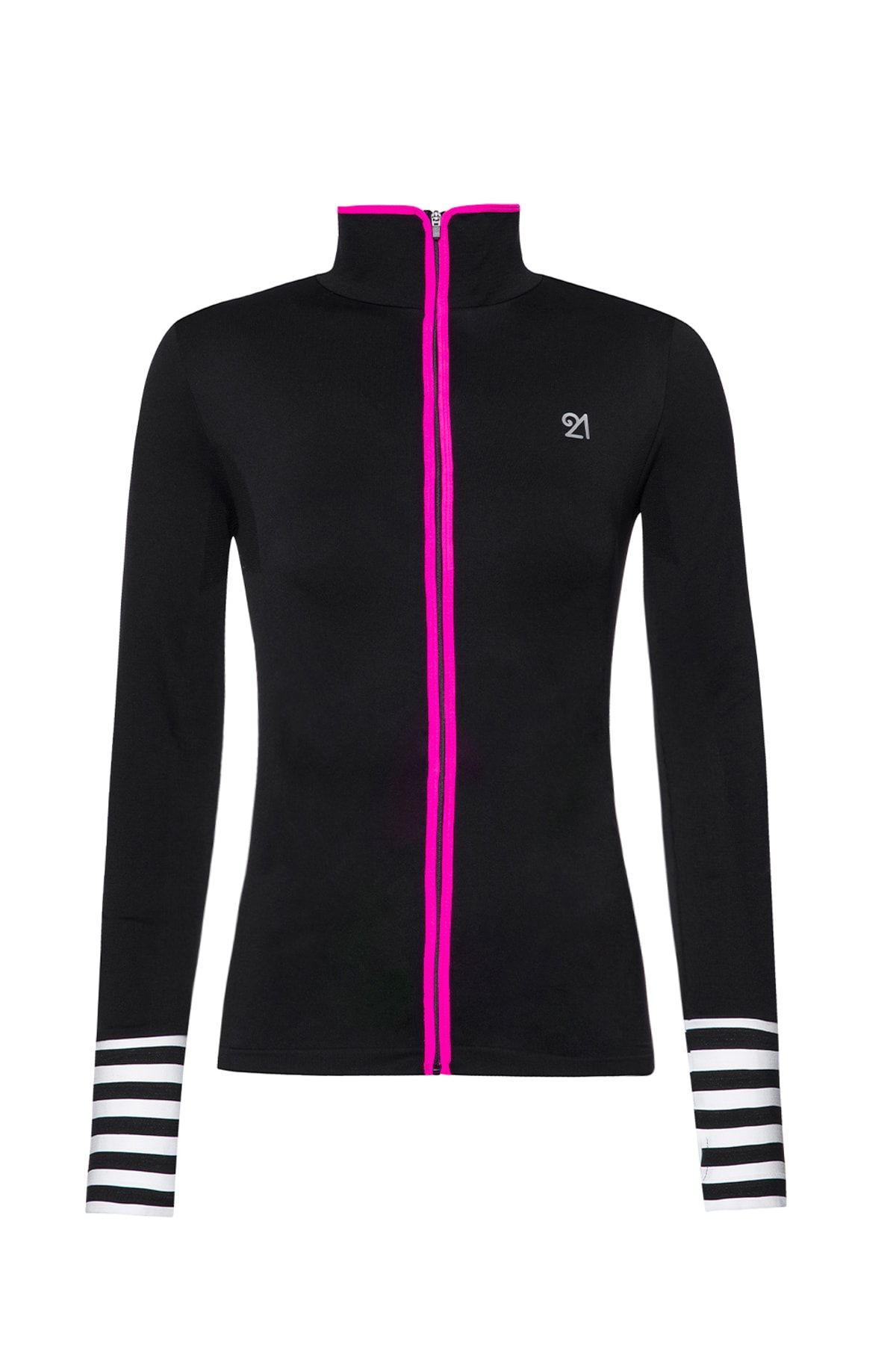 FİT21 Siyah Sweatshirt Neon Pembe Şerit