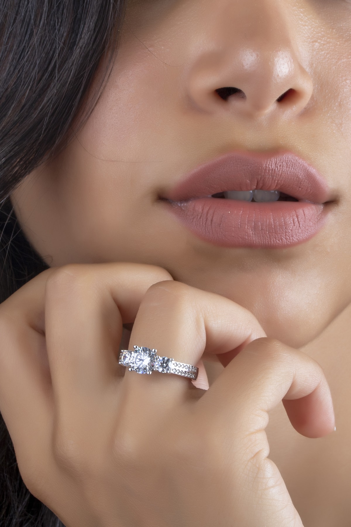 SUNSHINE Swarovski Zirconia Üç Taşlı Gümüş Yüzük