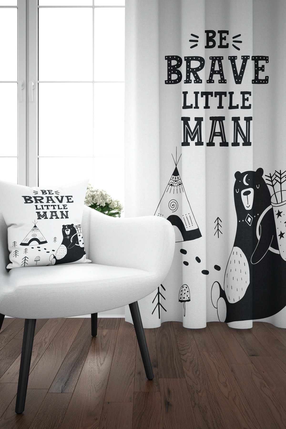 Else 140x270 Çadırlı Ayılı İskandinav Desenli Çocuk Perdesi