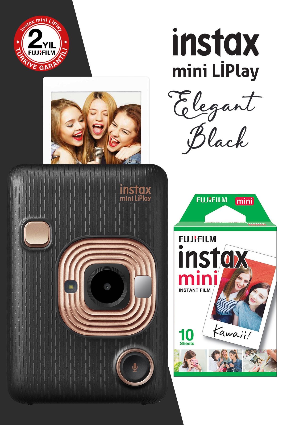 Fujifilm instax mini LiPlay Hybrid Elegant Black Fotoğraf Makinesi 10lu mini Film