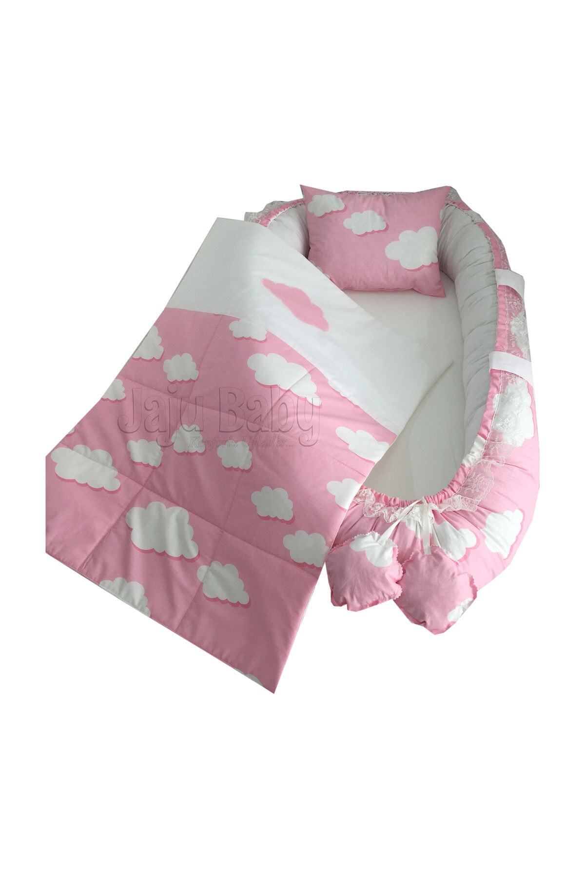 Jaju Baby Pembe Bulutlu Lüx Ortopedik Baby Nest Set