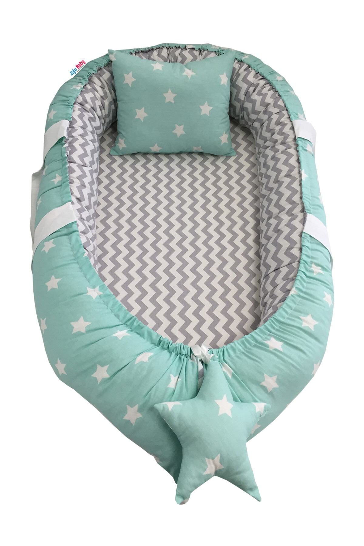 Jaju Baby Gri Zikzaklı Mint Lüx Ortopedik Baby Nest