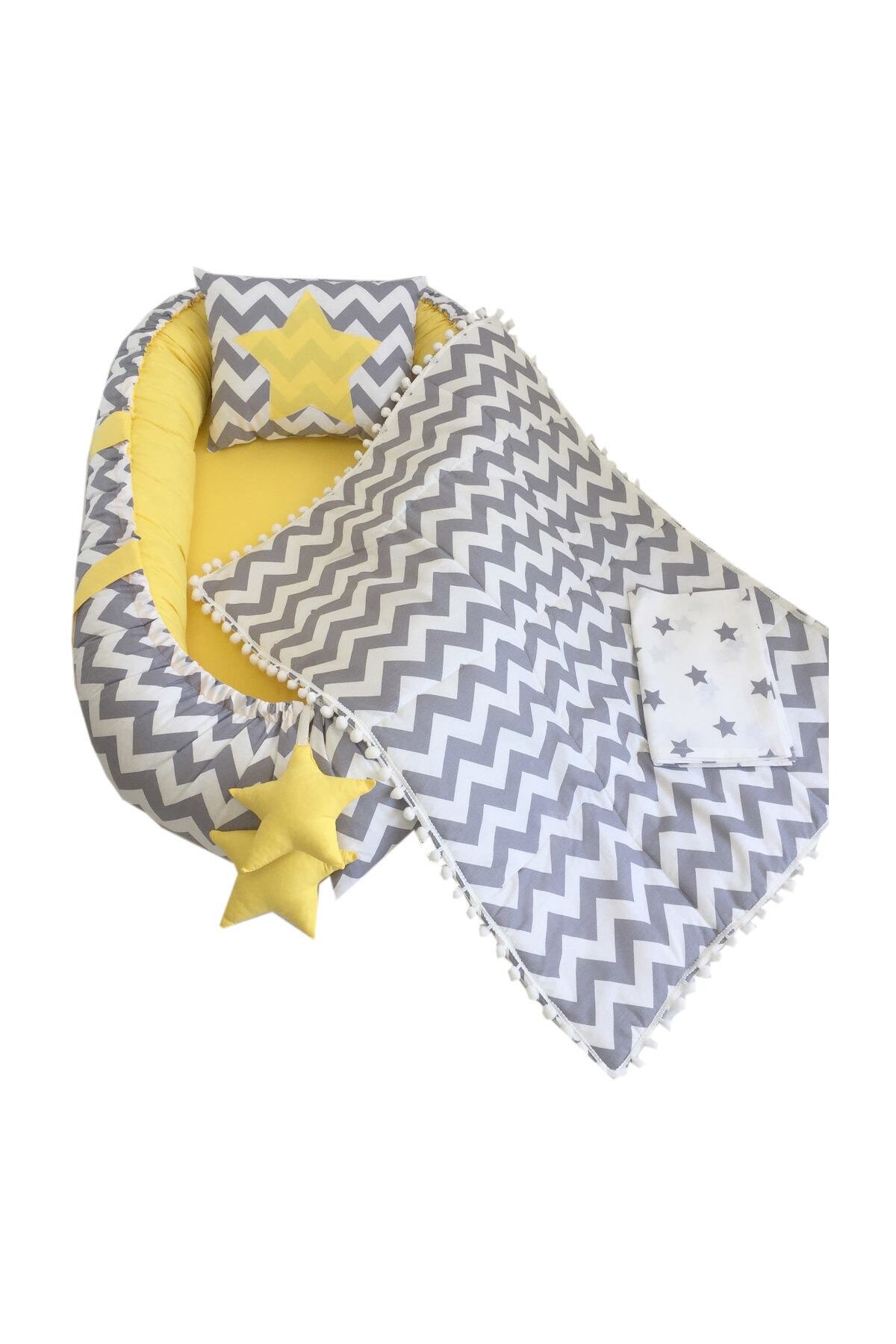 Jaju Baby nest Gri Zikzaklı Ortopedik Lüx Babynest Set