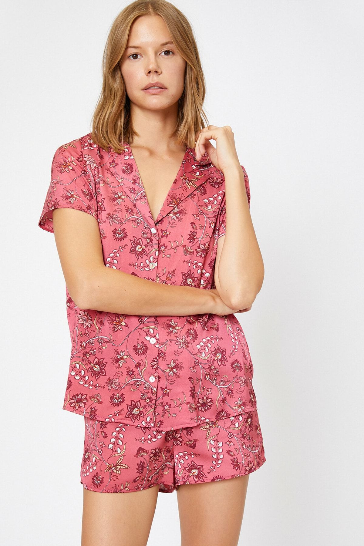 Koton Kadın Kırmızı Desenli Pijama Üstü 0KLK74285MW