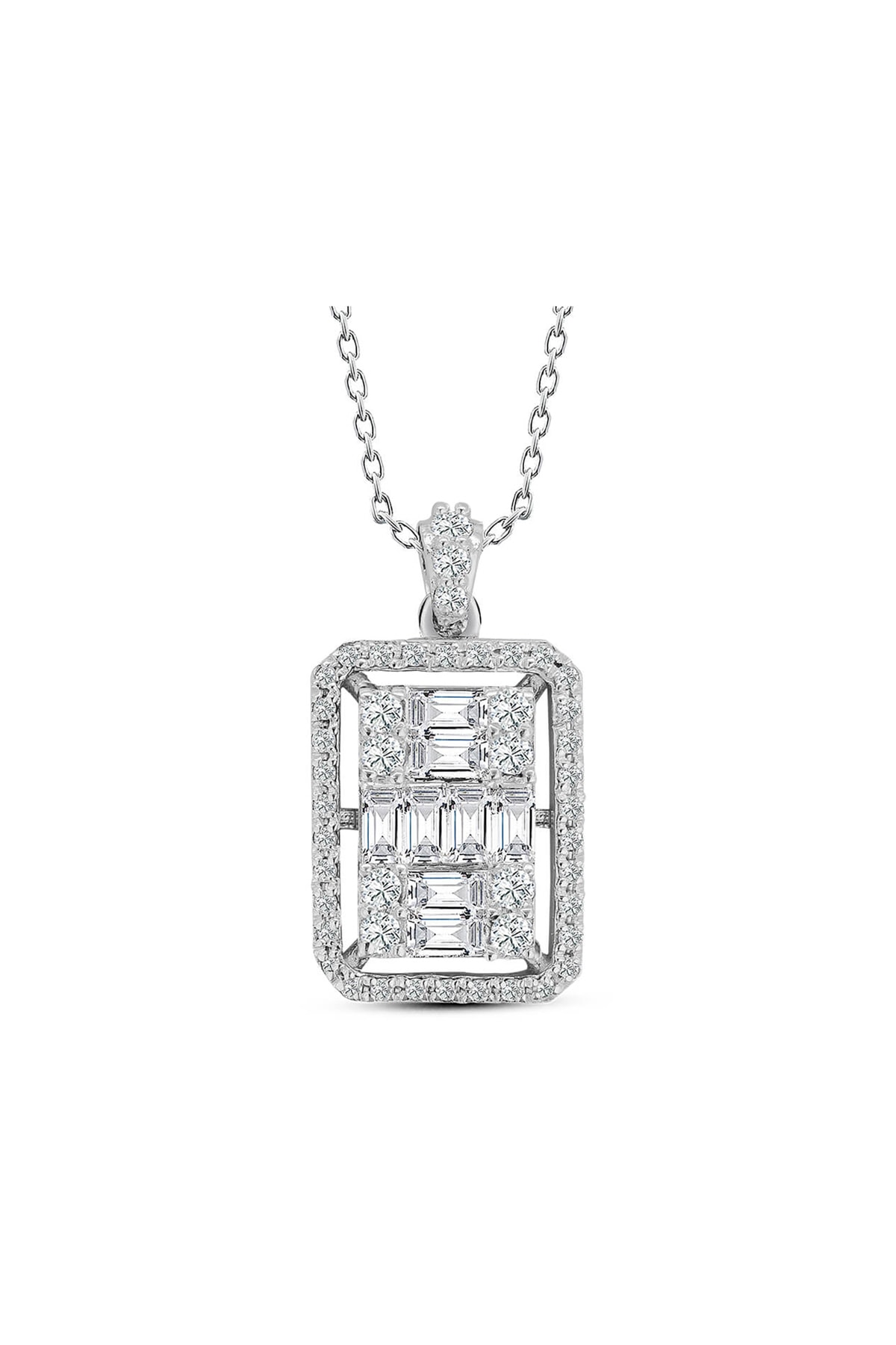 Lilarote Pırlanta Modern Tasarım 0.55 Ct Baget Kare Tektaş Kolye