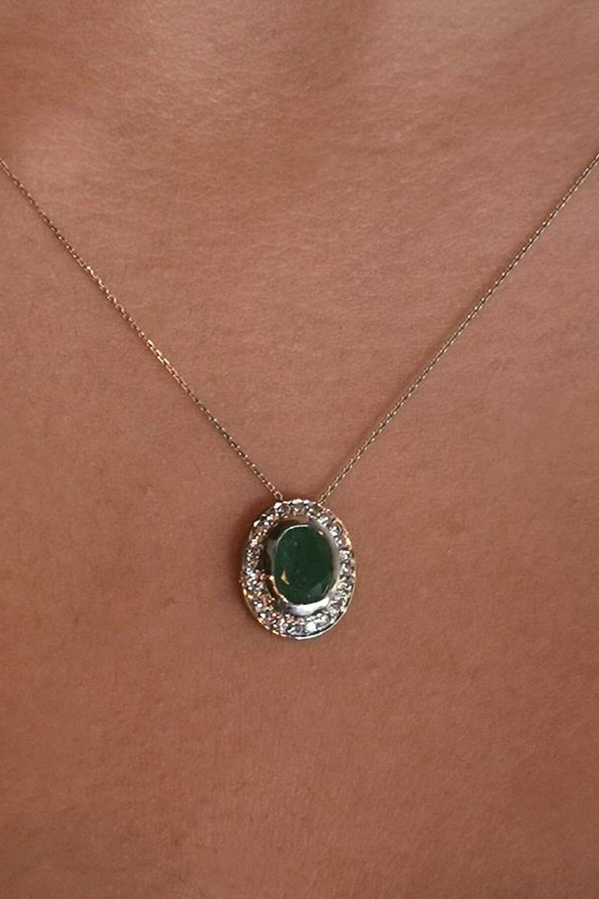 Safir Kuyumculuk Kadın Zümrüt Pırlanta Taşlı Kolye PY05640