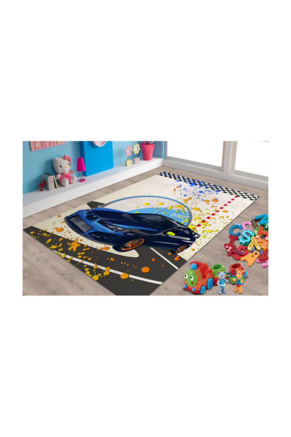 Herms Veronya Yarış Arabası(model2) Desenli Kaymaz Taban Halı