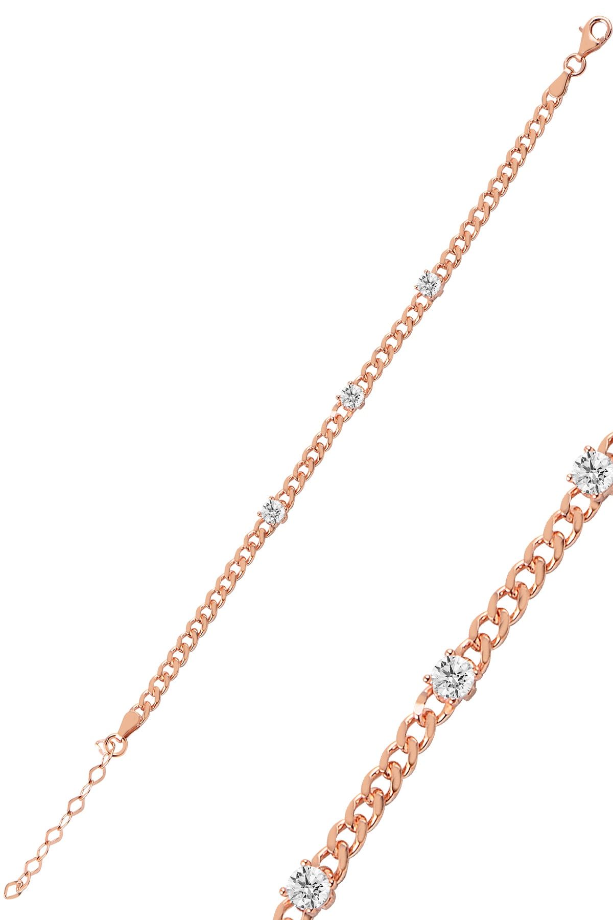 Söğütlü Silver Gümüş Zincir Modeli Üç Taşlı Bileklik SGTL10025ROSE