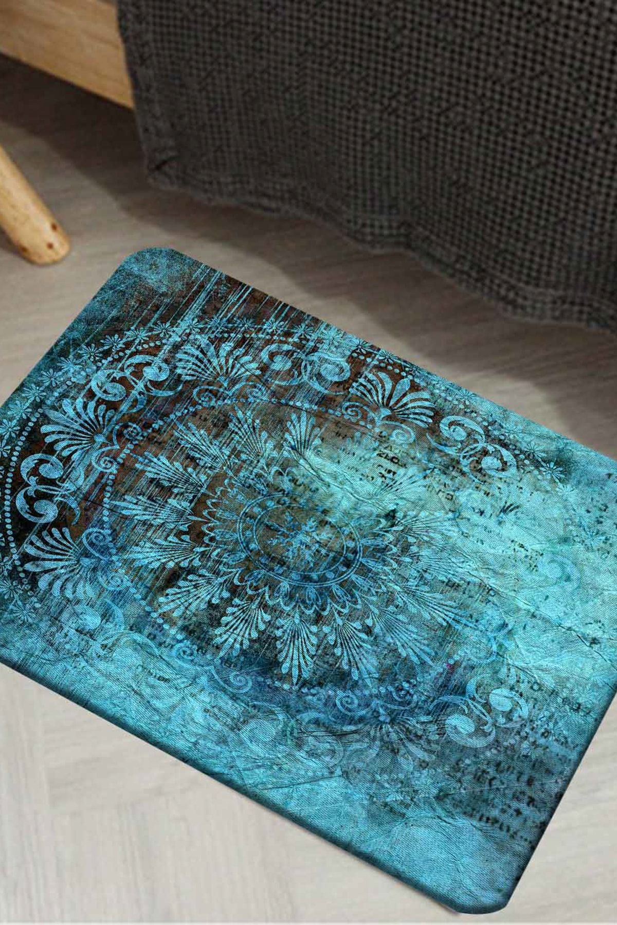 Else Halı Canel Mavi Vintage Eskitme Dekoratif Ev İçi Kapı Önü Paspası 50X80Cm
