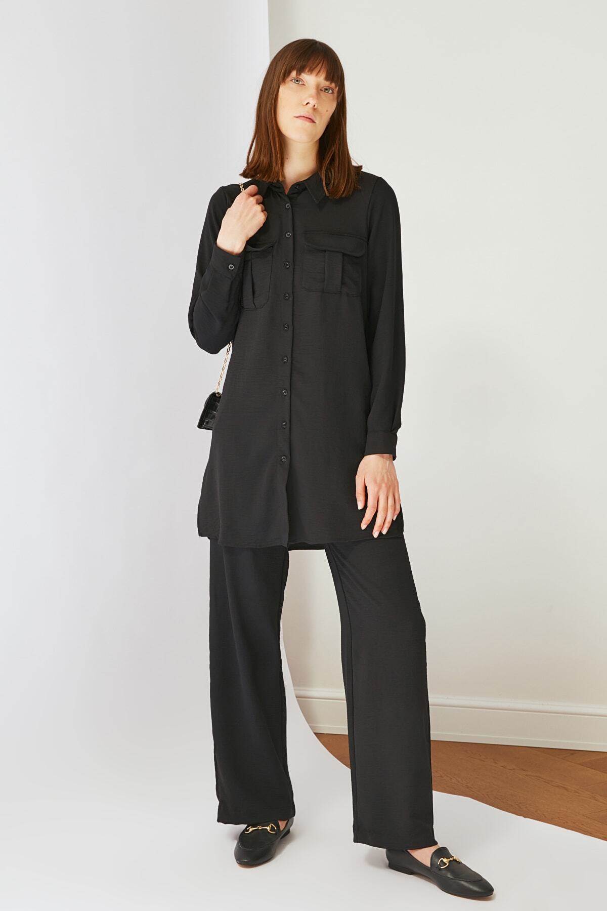 Trendyol Modest Siyah Gömlek Yaka Tesettür Alt-Üst Takım TCTSS21AU0242