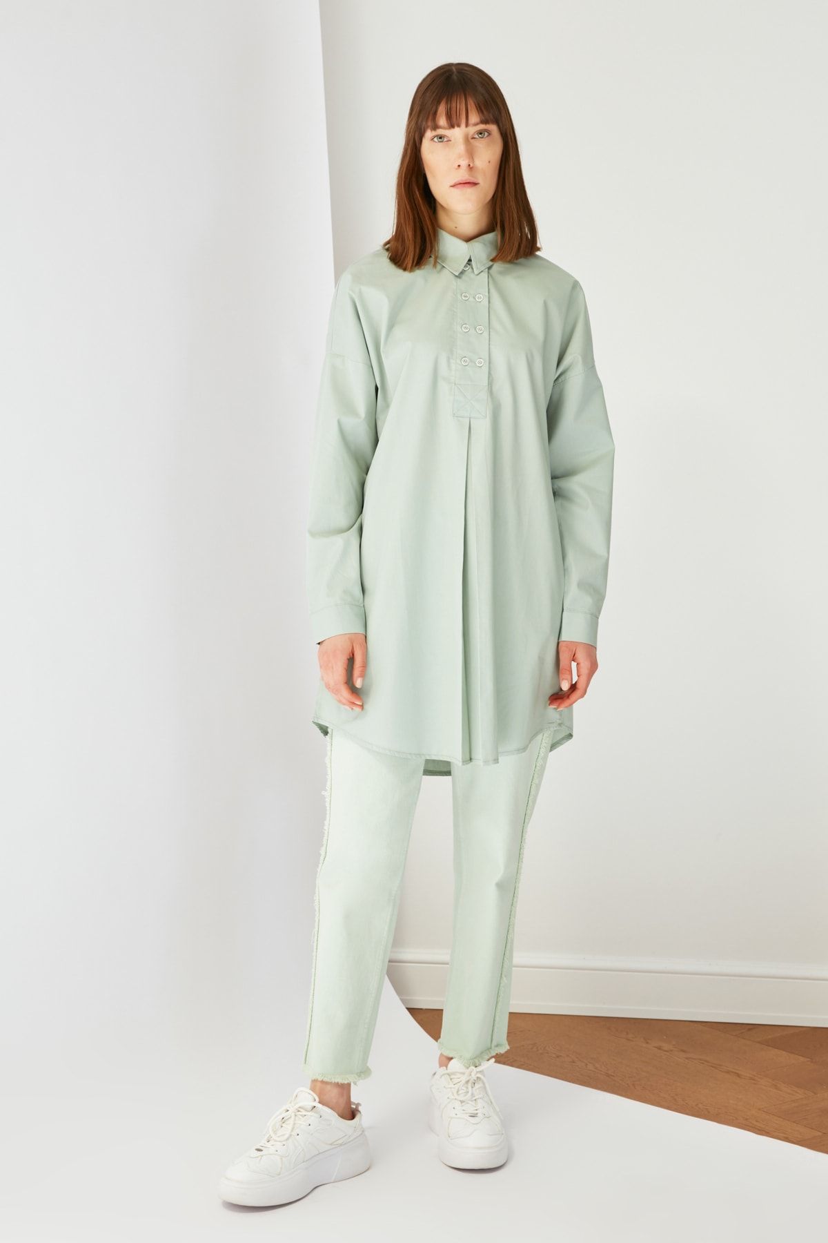 Trendyol Modest Mint Gömlek Yaka Tesettür Tunik TCTSS21TN0106