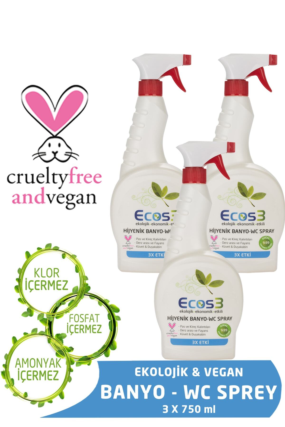Ecos3 Ekolojik Banyo-Wc Temizleyici Sprey 3'lü Set - 3 x 750 ml