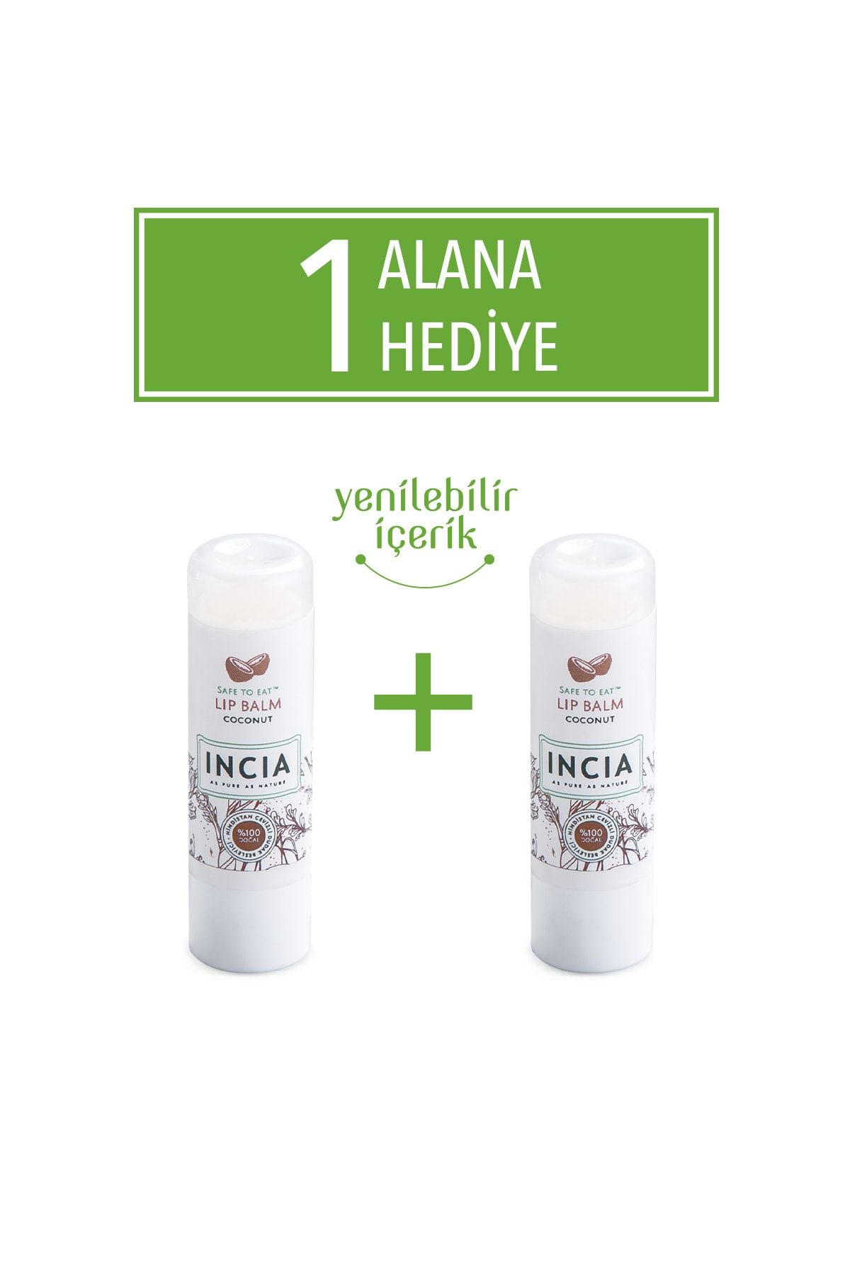 Incia Hindistan Cevizli Dudak Besleyici 6 gr (2 Li Paket) 1 Alana 1 Hediye