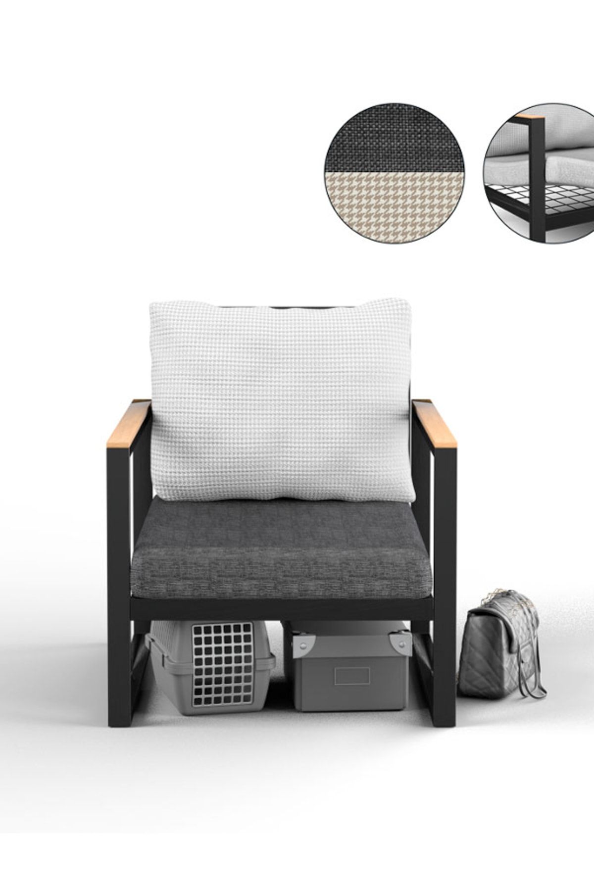 Gaga Mobilya Antrasit Metal Kanepe 70 cm