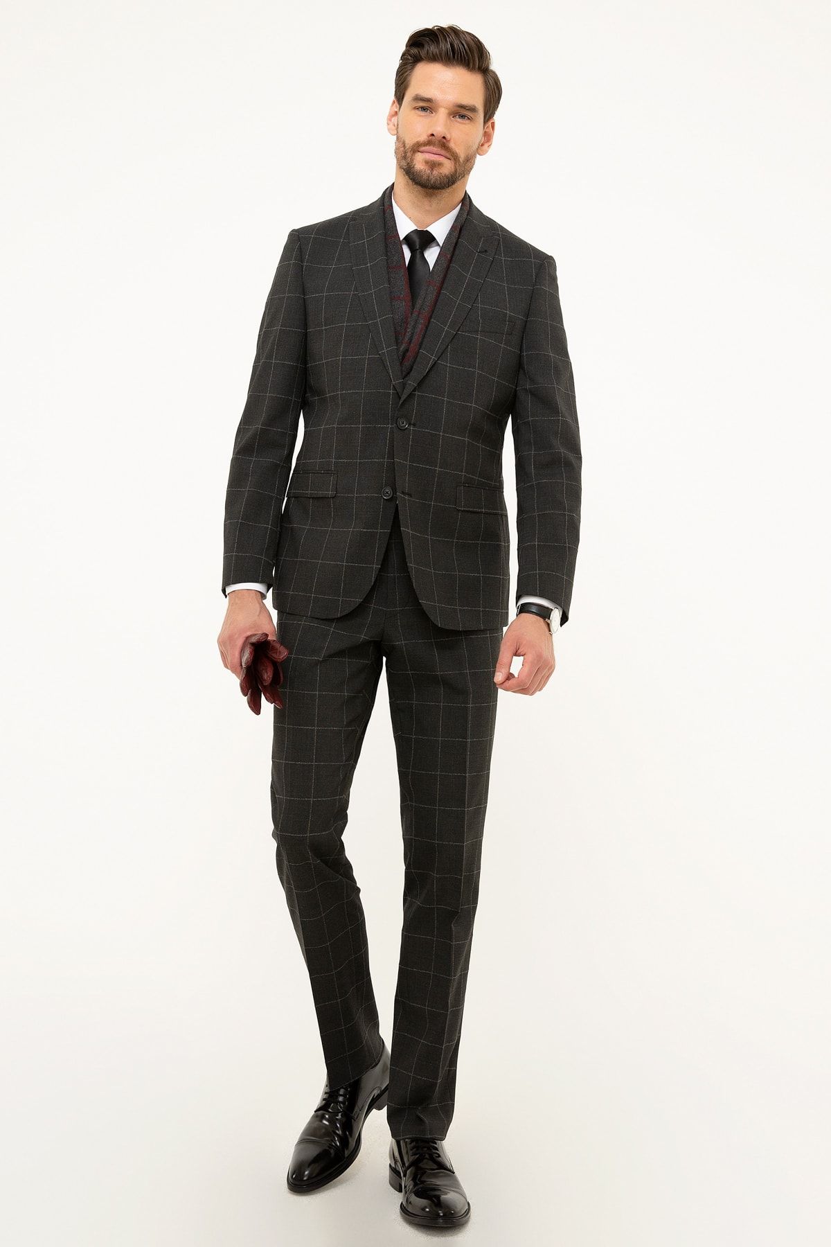 Pierre Cardin Erkek Ekose Antrasit Slim Fit Takım Elbise