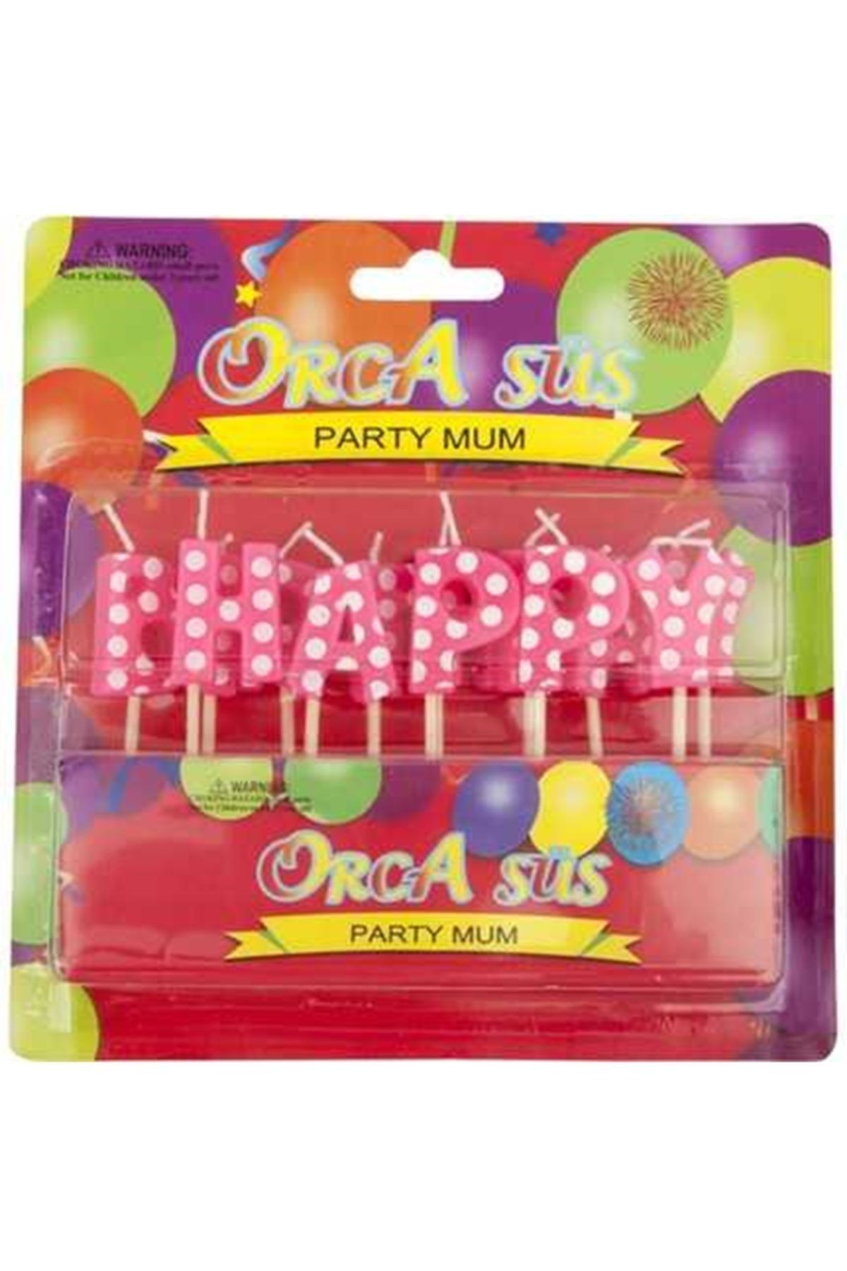 Partici Happy Birthday Pembe Puantiyeli Kürdan Mum Seti