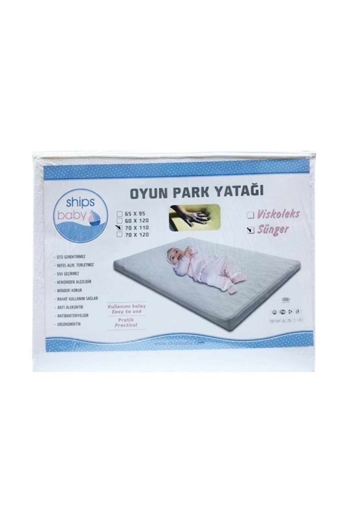 Ships Baby Alezli Su Geçirmez Oyun Parkı Yatağı 70x110 - Oyun Park Yatağı