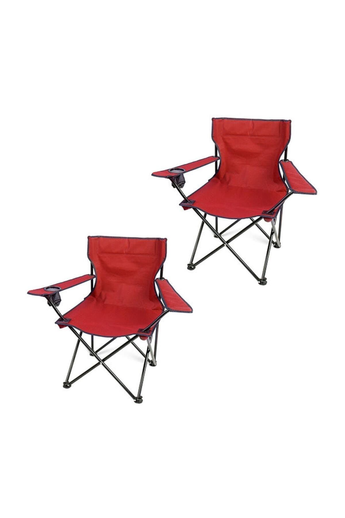 2 Adet Kamp Sandalyesi Katlanır Sandalye Bahçe Koltuğu Piknik Plaj Balkon Sandalyesi Kırmızı