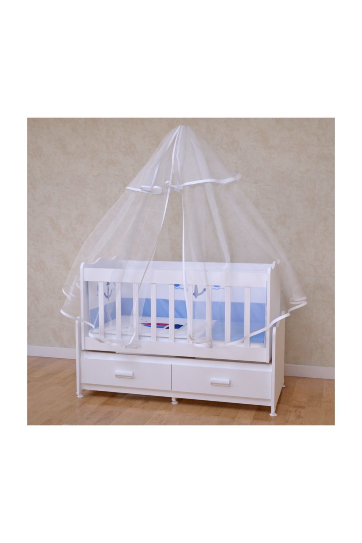 Garaj Home Elegant Beşik + Yatak + Uyku Seti Kombini Denizci Mavi