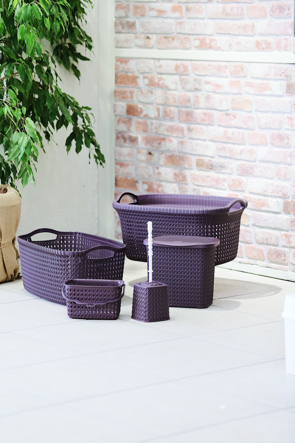 Arma House Örgü Desenli Mürdüm 5'li Banyo Seti (Set 20)