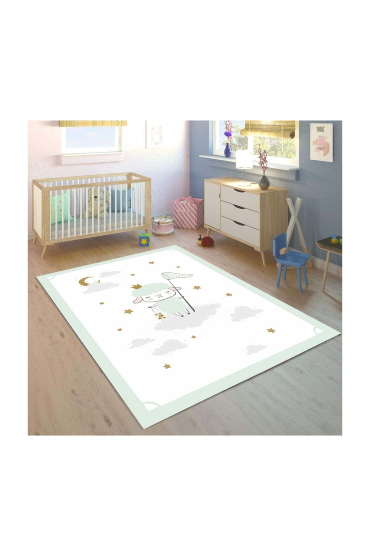 Else Halı Gri Kuzu 3d Baskılı Desenli Çocuk Bebek Odası Halısı - 130x180cm