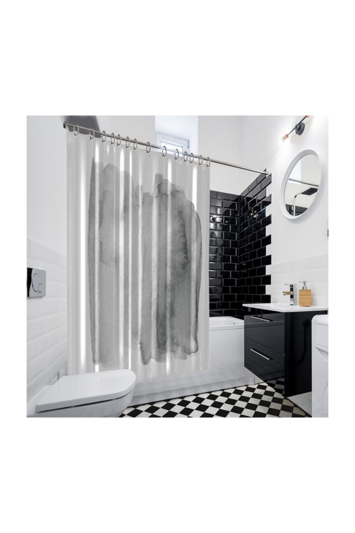 Henge Home Baskılı Duş Perde Gri Fırça Darbe Desenli