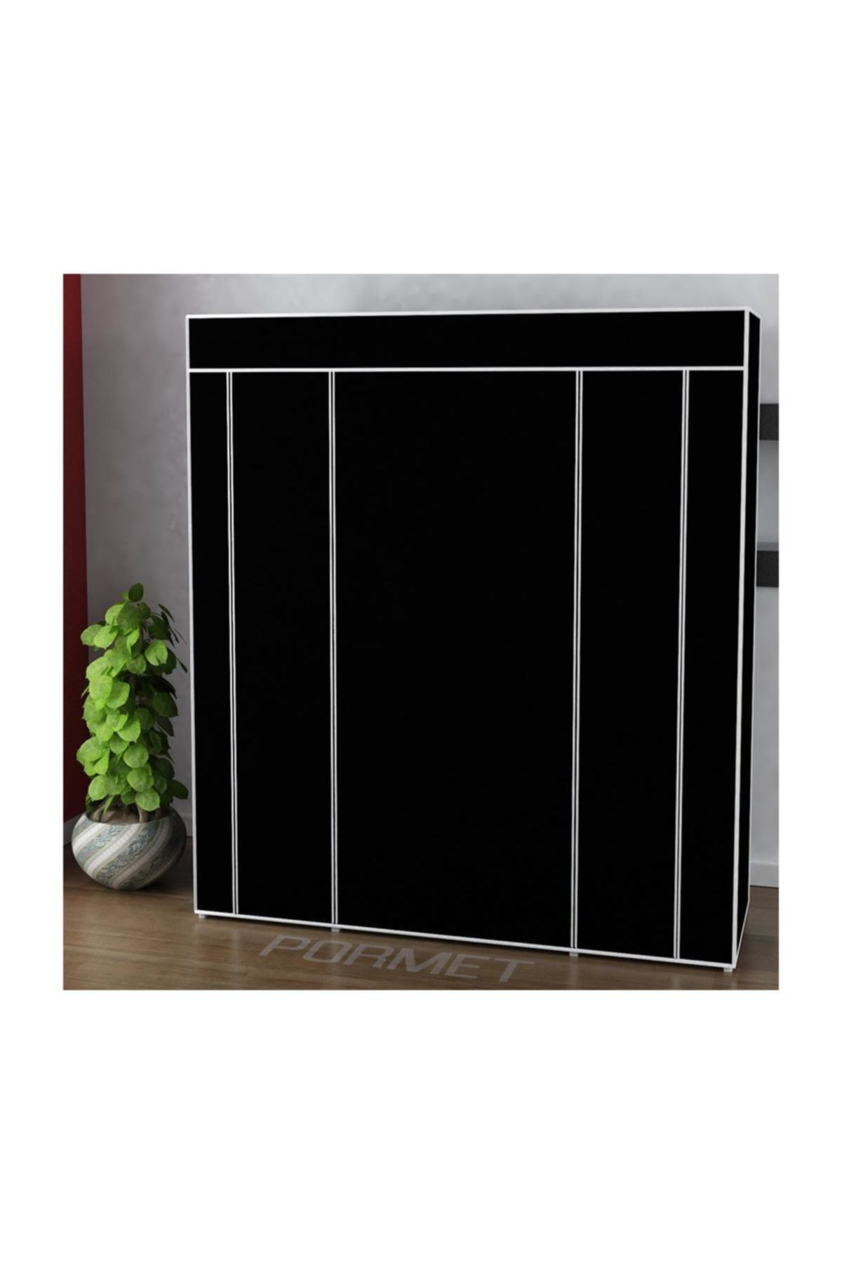 beyazpazar Bez Dolap 12 Raflı 60 Cm. Askılıklı Portatif Bez Dolap Kumaş Gardırop Siyah