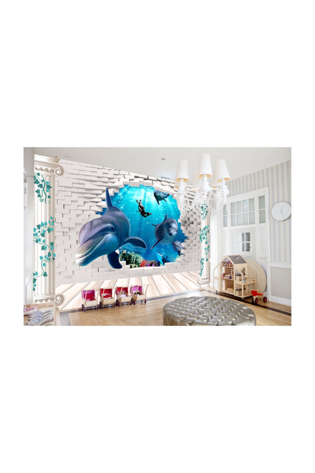 Modaduvar 3d Yunuslar Çocuk Odası Vinil Duvar Kağıdı 300 X 260 cm.