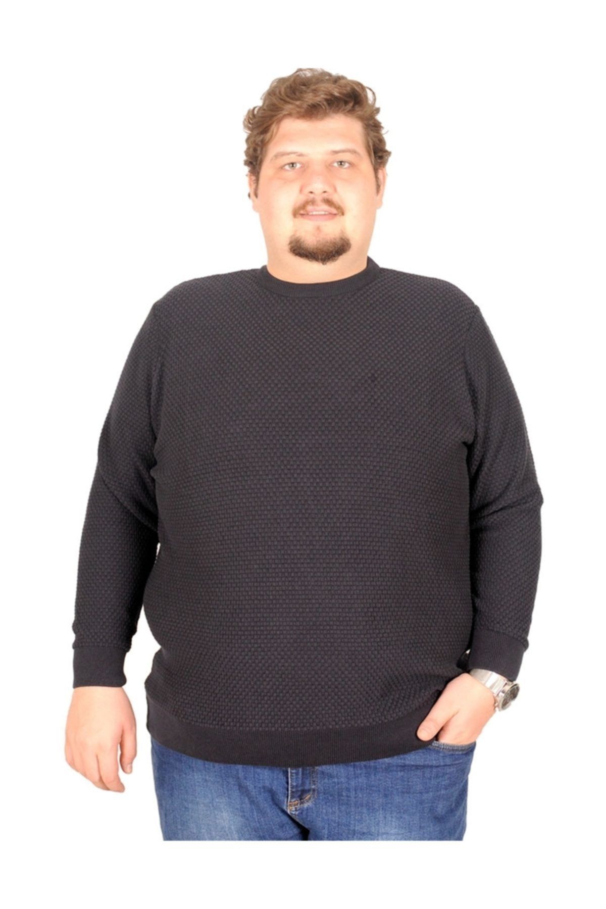 ModeXL Erkek Kazak Bisiklet Yaka Waffle Lings 18254 Lacivert