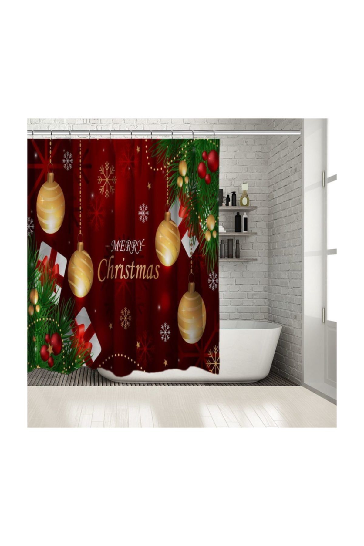 Henge Home Yılbaşı Süsleri Noel Hediyeleri Dallar İle Kırmızı Altın Duşperdesi