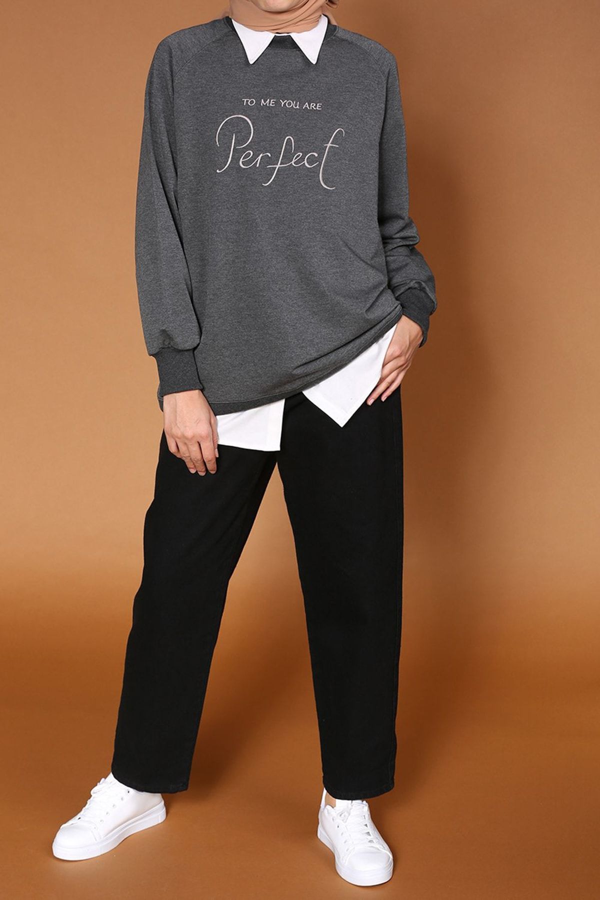 ALLDAY Kadın Antrasit Nakişli Sweat P15014KLN