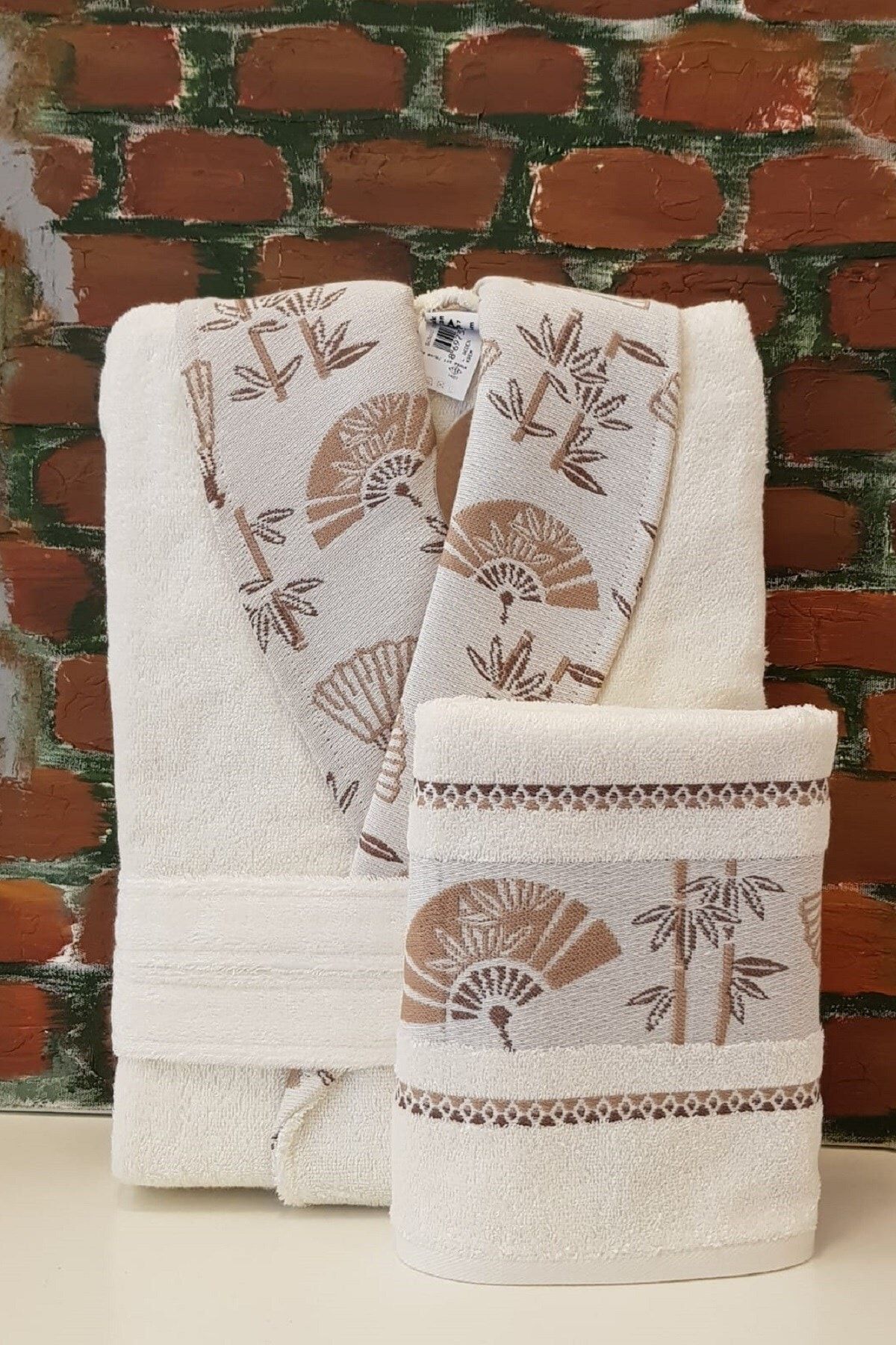 Özdilek Sensu Şal Yaka Bambu Bornoz + Baş Havlusu Set- Krem