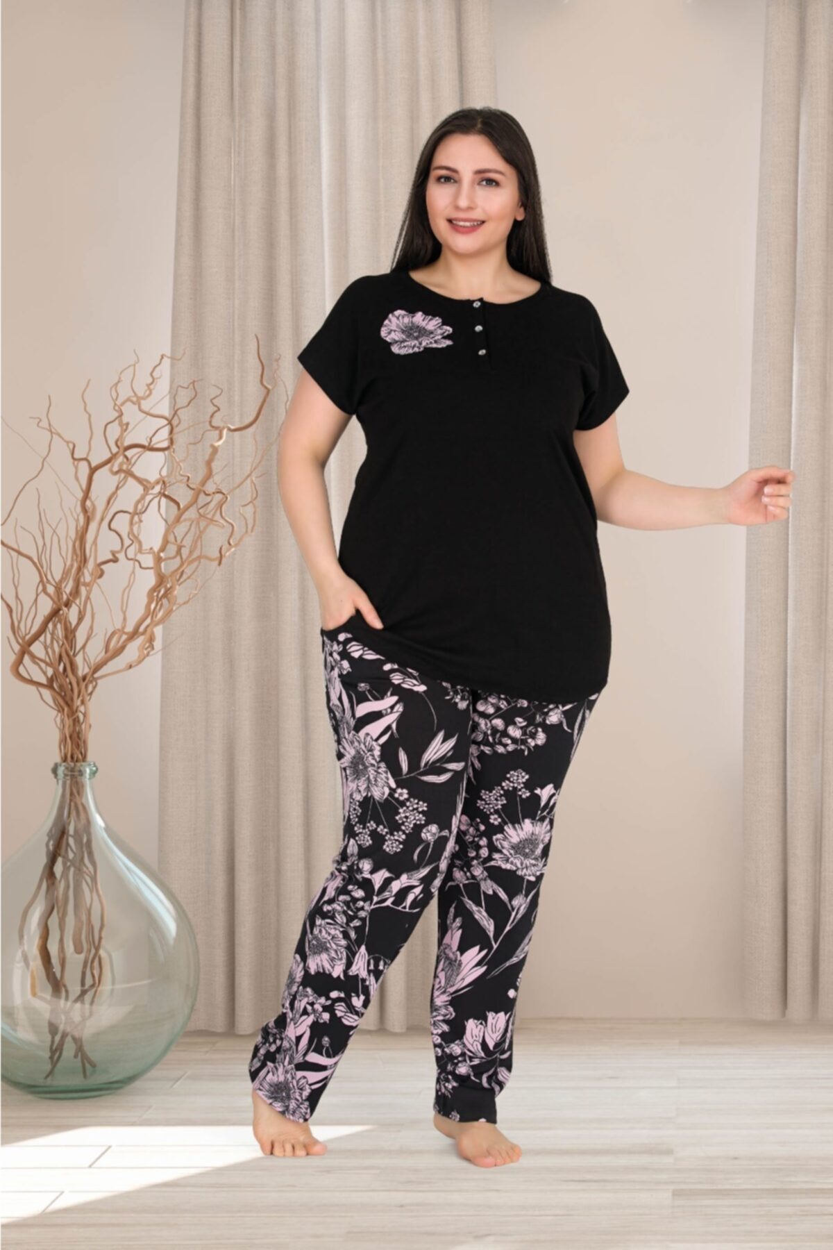 Lady Kadın Siyah Büyük Beden Pijama Takım
