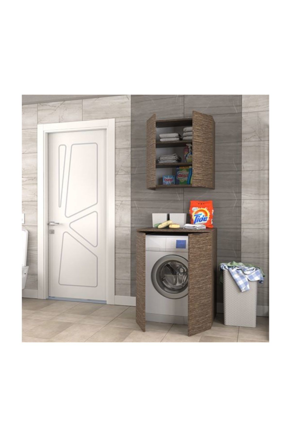 BIANI Biani Fix Arya Ve Loft Uyumlu Çamaşır Makinesi Dolabı Renk Aybe Kahve