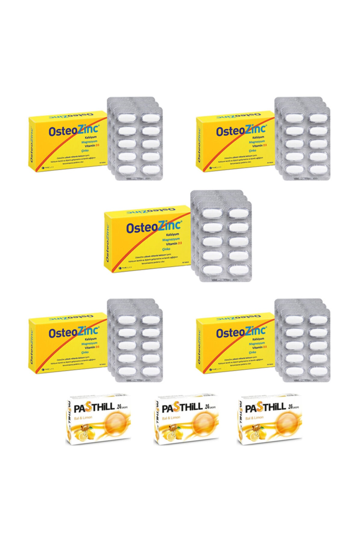 Tab İlaç Osteozinc 30 Tablet X5 Adet + Pasthill 3 Adet