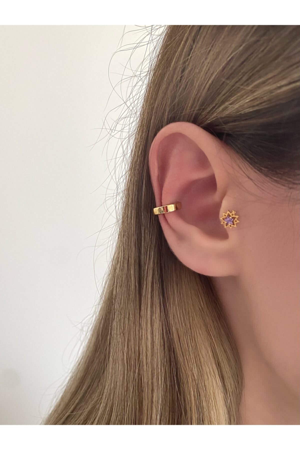 Okkostore Kadın Gold Rengi Ince Halkalı Kıkırdak Küpe