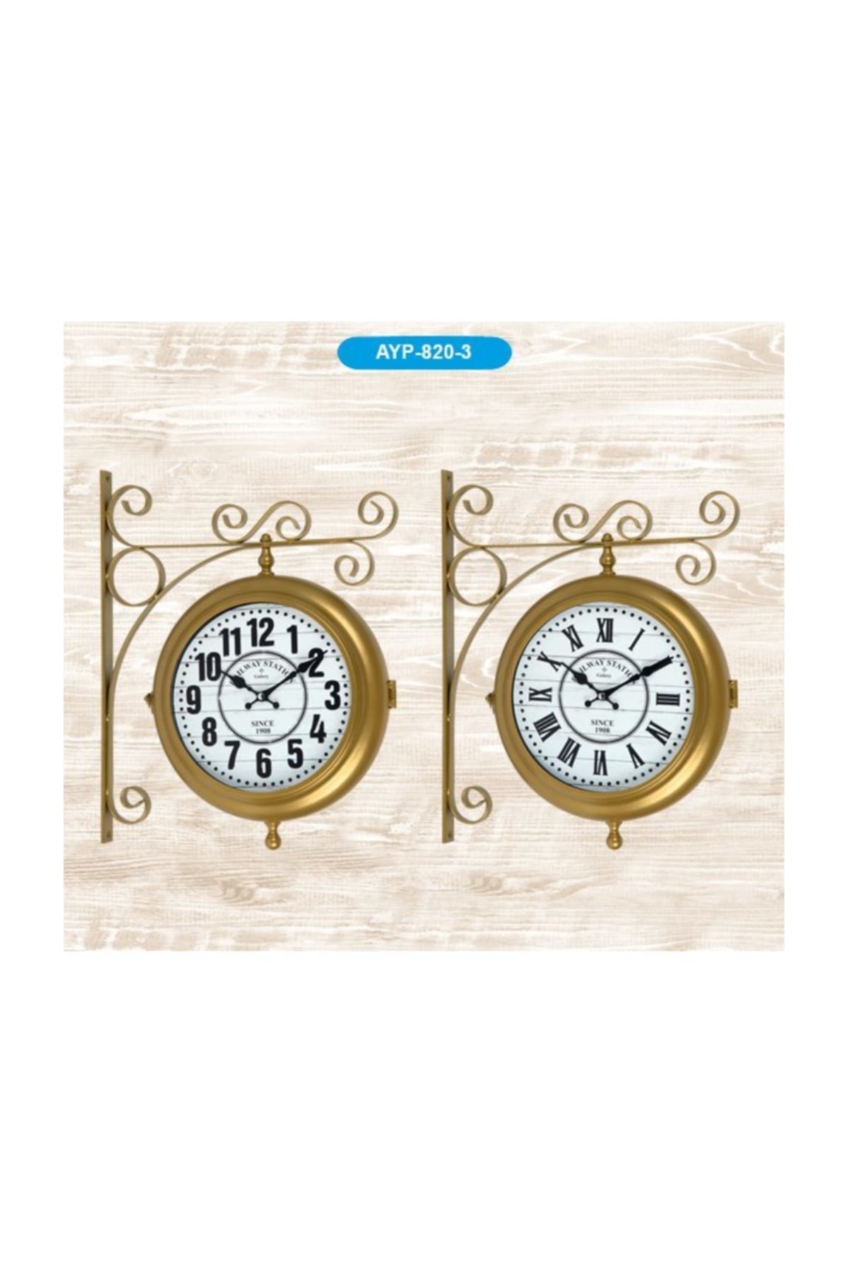Galaxy Ayp-820-3 Gold Çift Yönlü Istasyon Saati (çift Taraflı Duvar Saati)