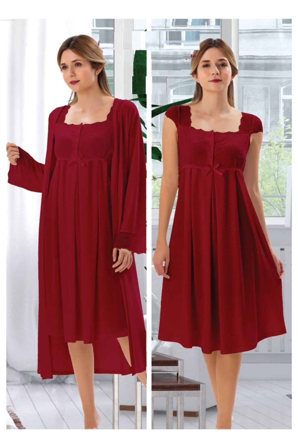 Duchesse Kadın  Bordo Lohusa Gecelik Sabahlık