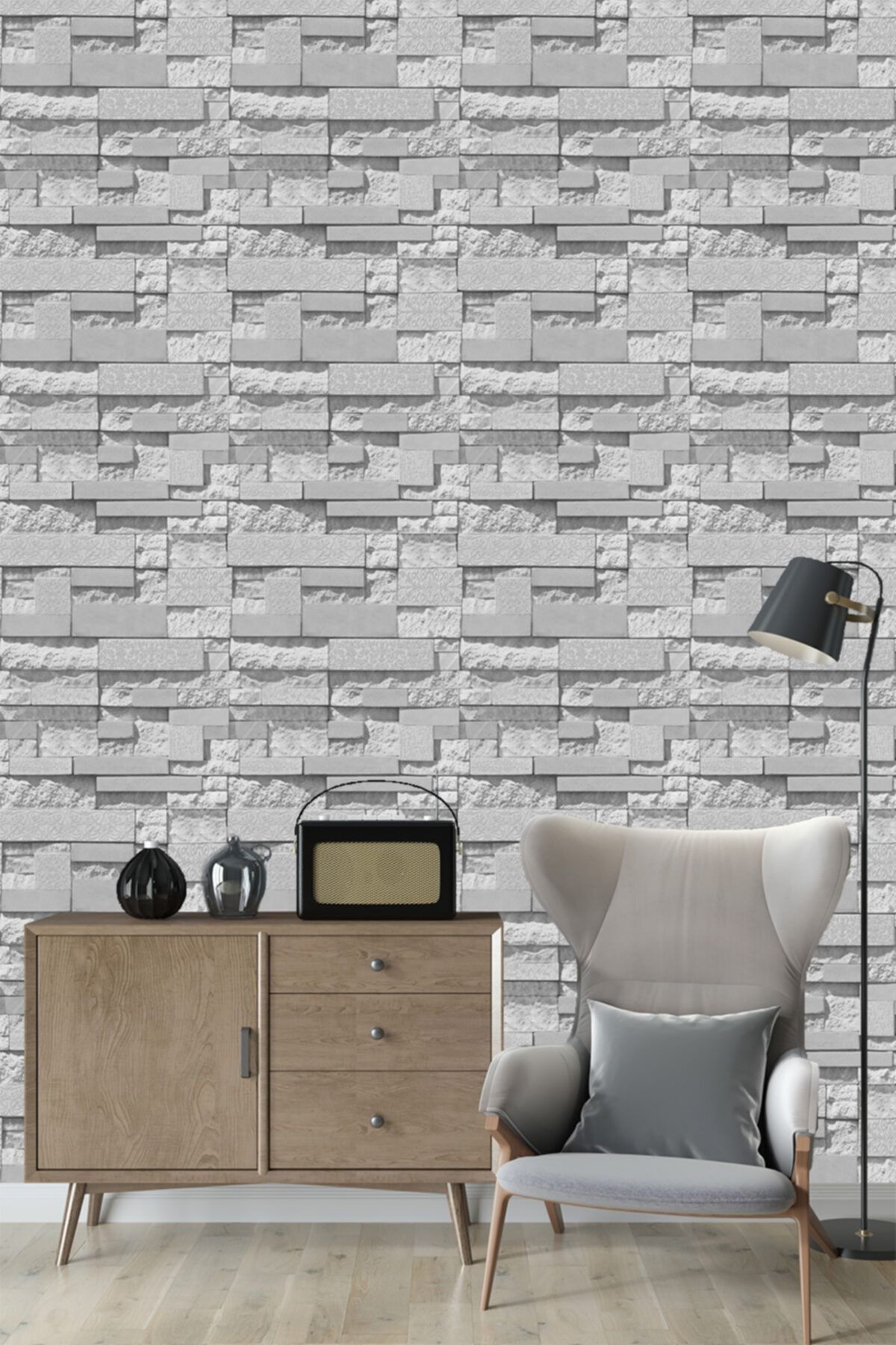 İnci Concept 9200 Gri Taş Desen Duvar Kağıdı 5 M²