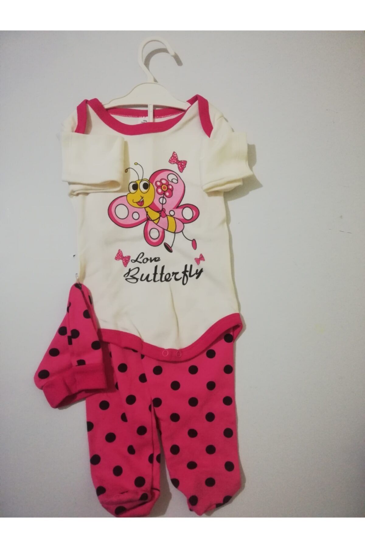 BAUMWOLLE Kız Bebek Bej Uğur Böceği Desenli Üçlü Tulum
