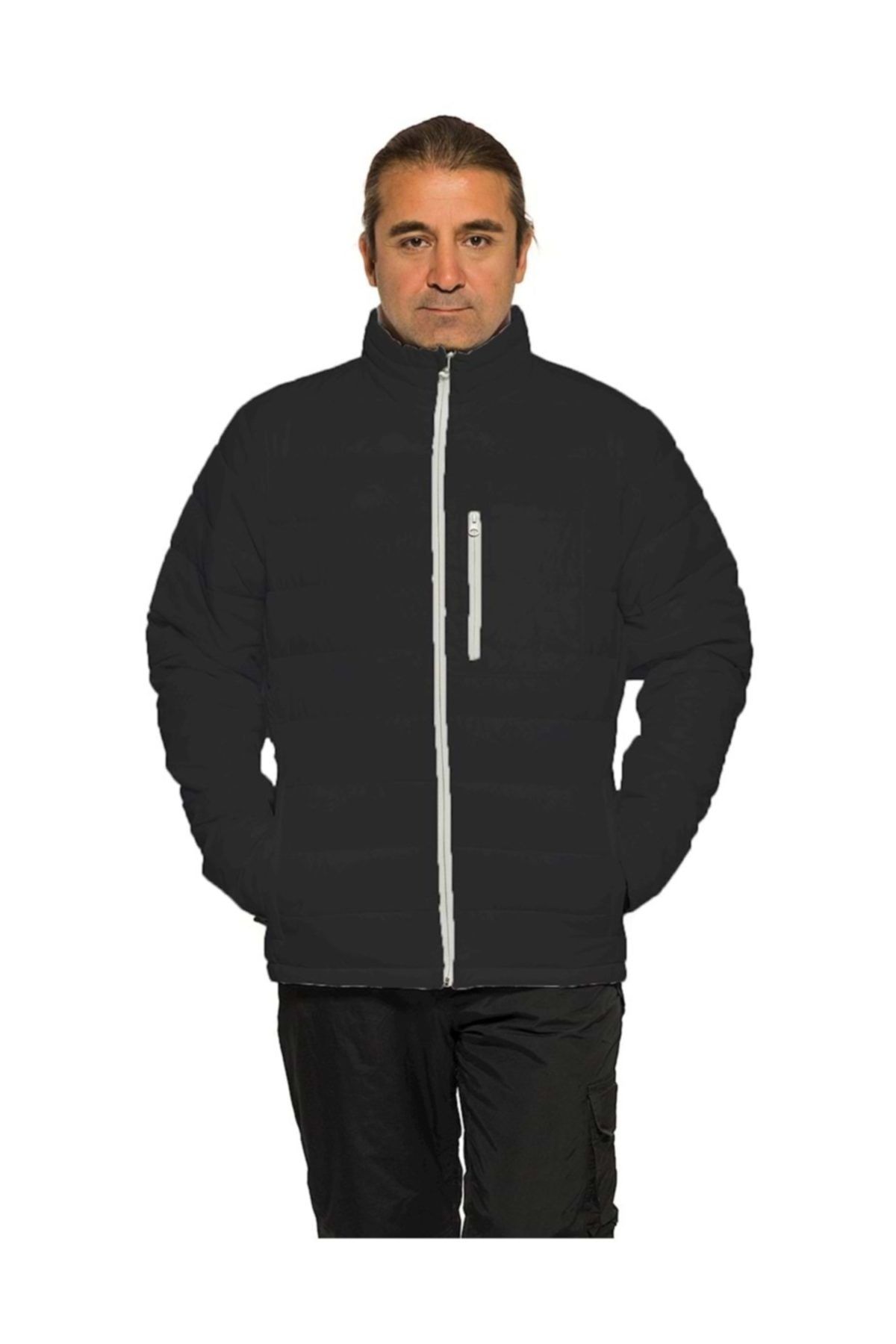 Slazenger Erkek Şişme Gri Fermuar Mont