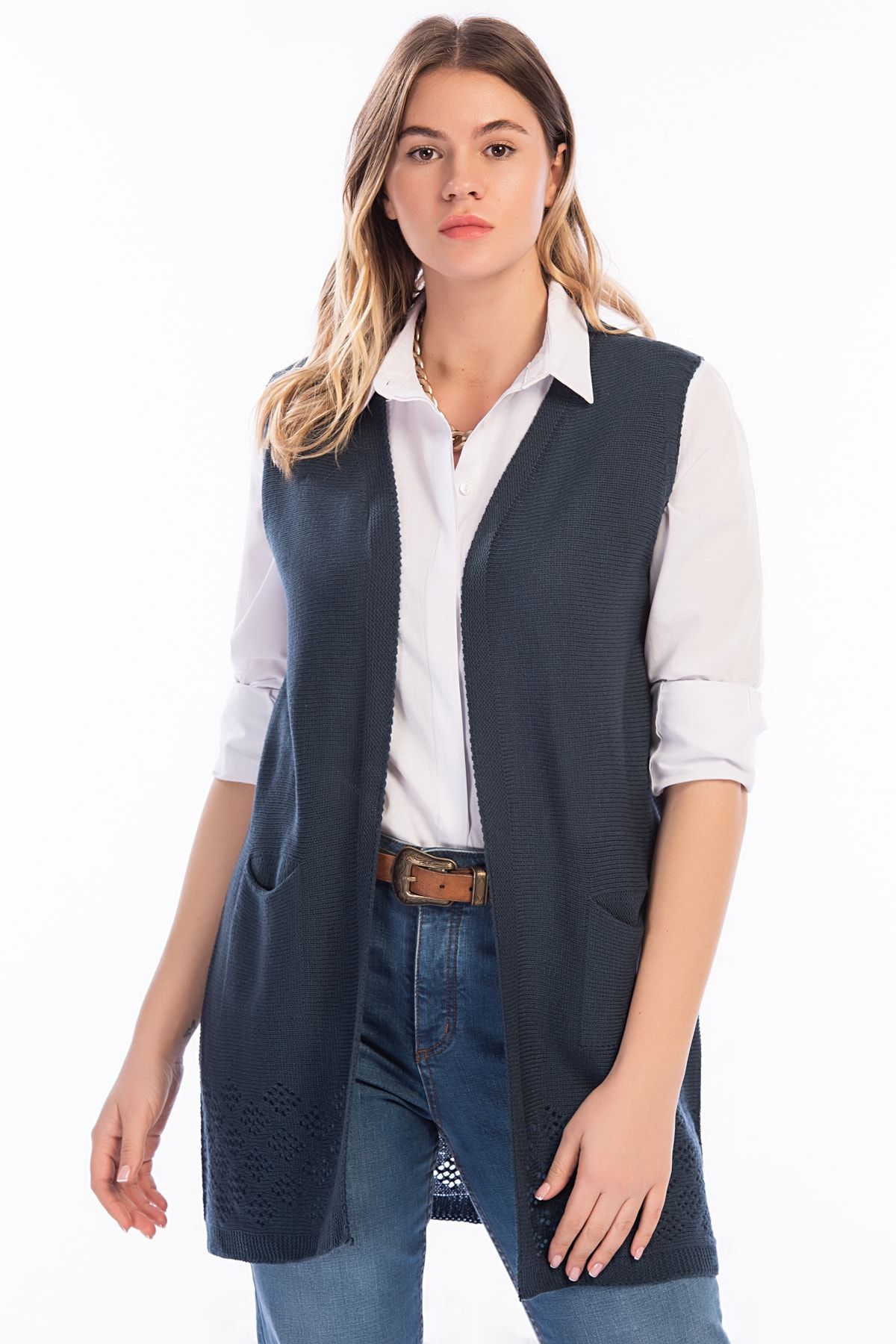 Şans Kadin Indigo Triko Yelek 18A12066