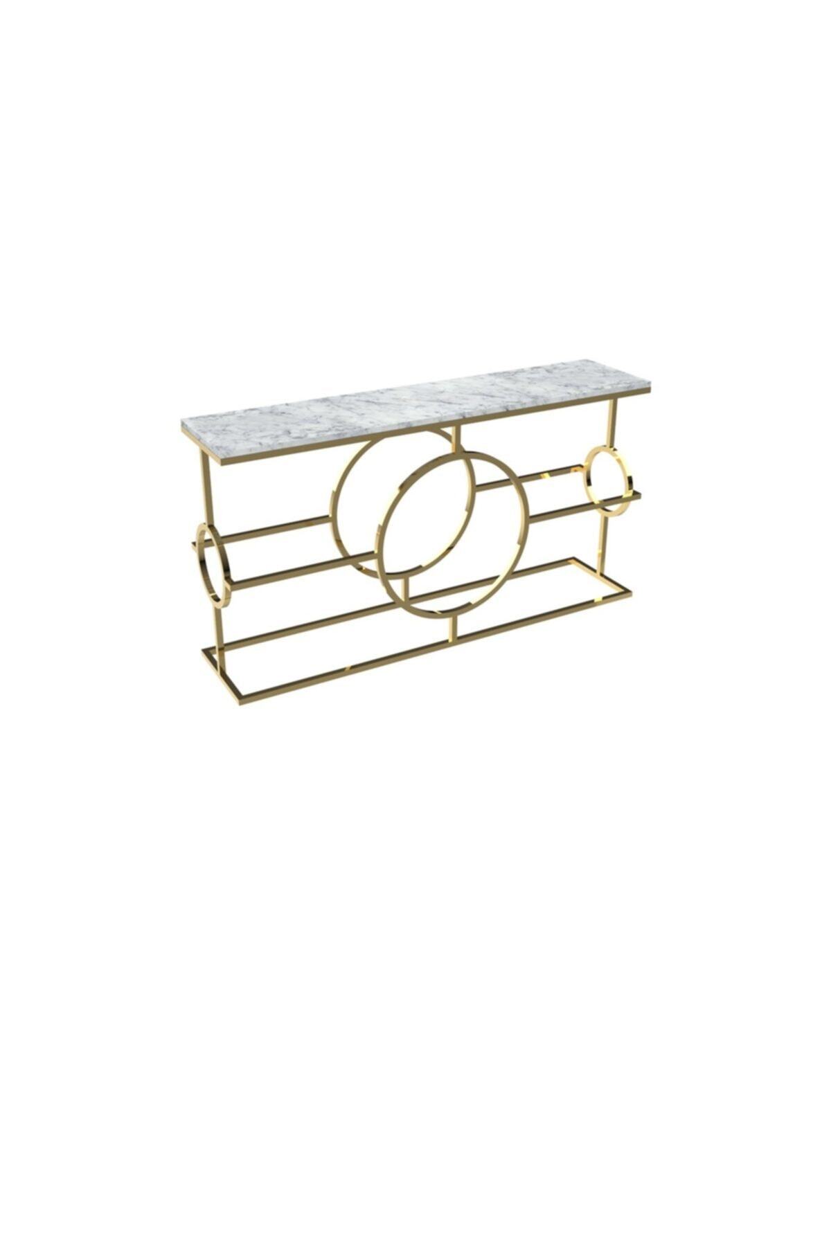 MAKSA Fulvia 150cm Carrara White Parlak Paslanmaz Titanyum Gold Konsol