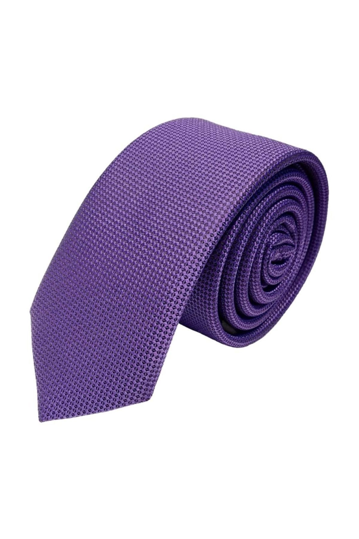 Gutiero Mor Kendinden Desenli Slim Kravat