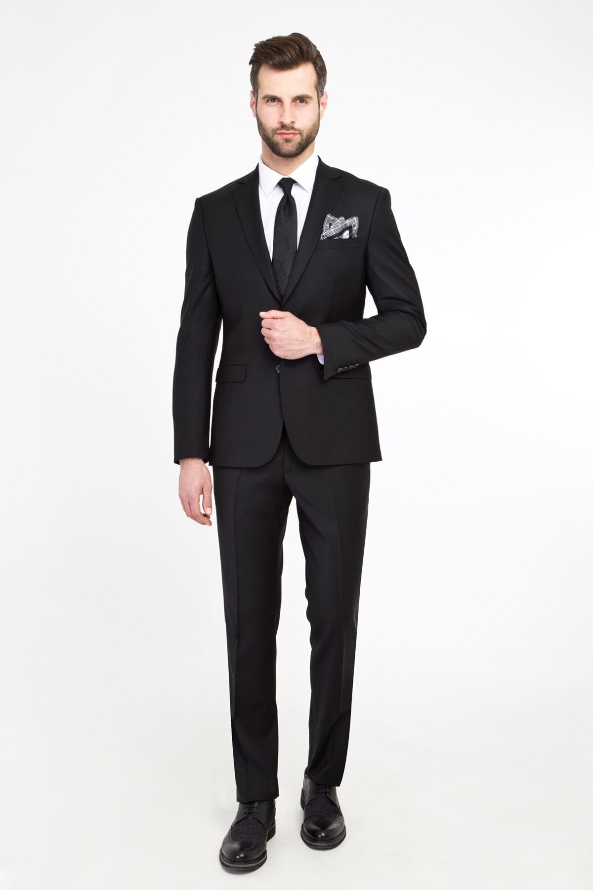 Kiğılı Erkek Siyah Slim Fit Yünlü Bio Parfume Takım Elbise