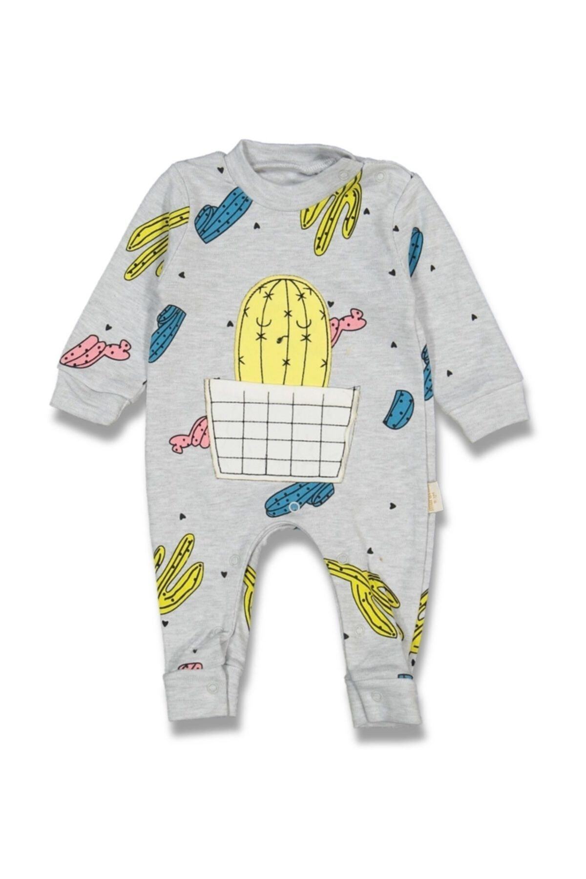 Murat Baby Unisex Bebek Gri Kaktüs Nakışlı Uni Bebek Tulumu 3-6-9 Ay