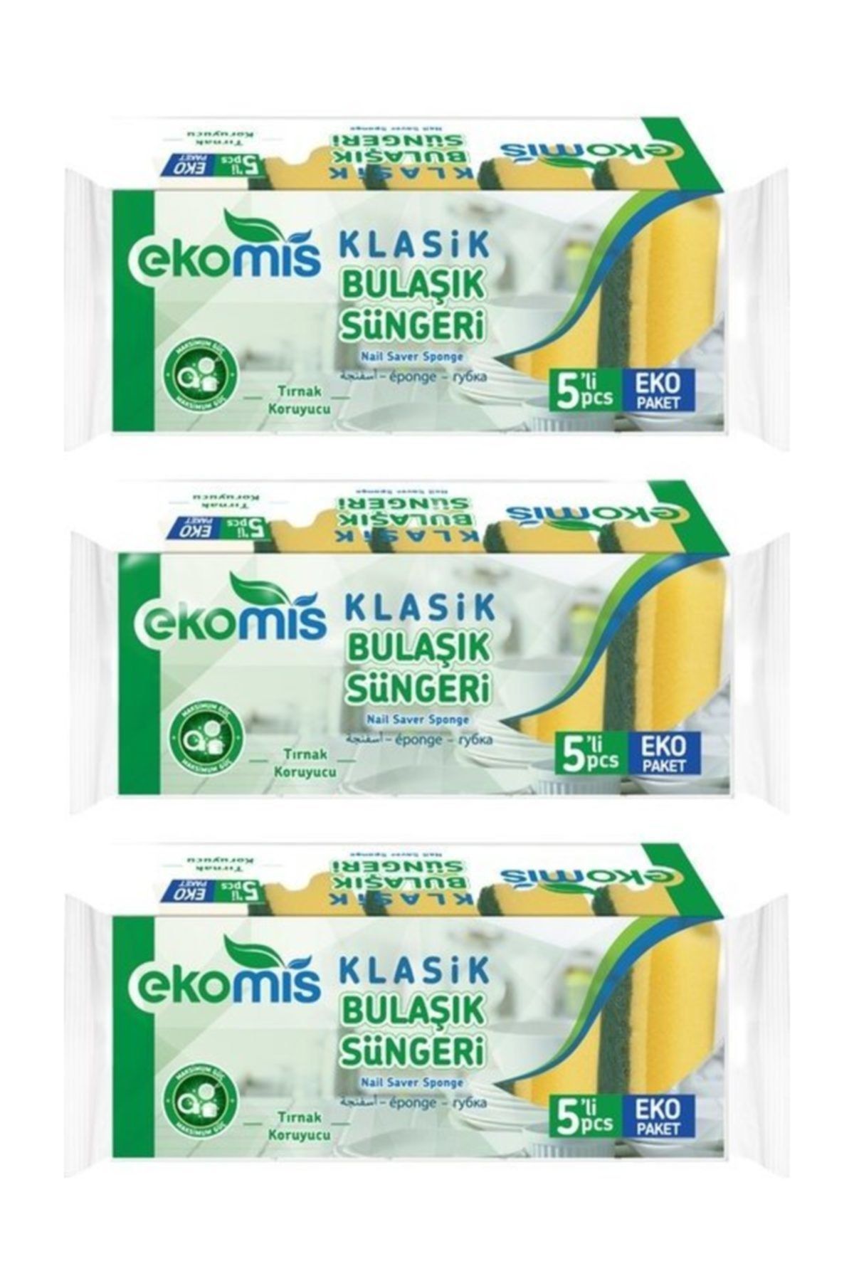Ekomis Klasik Oluklu Bulaşık Süngeri 15'li