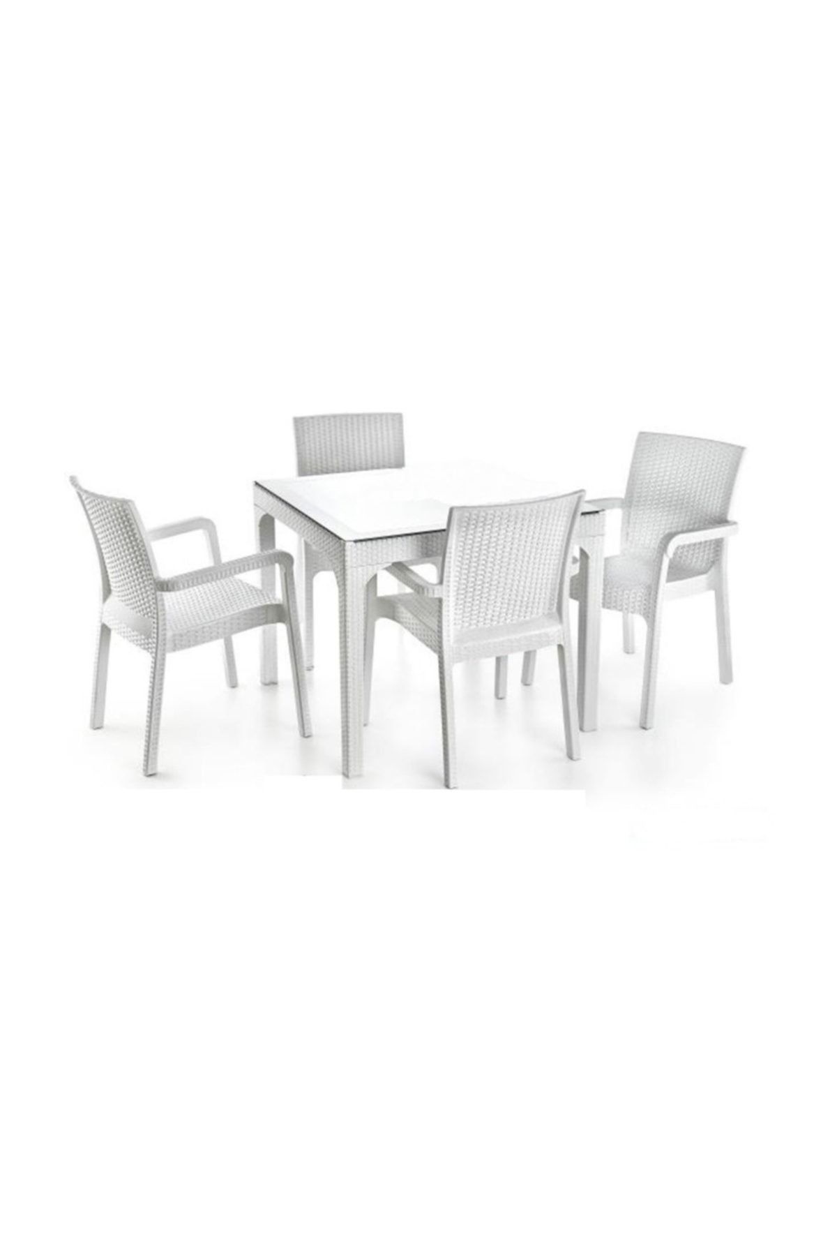 Holiday Plastik Beyaz Markiz Koltuk Comfort(90*90) Camlı Masa Set Takımı