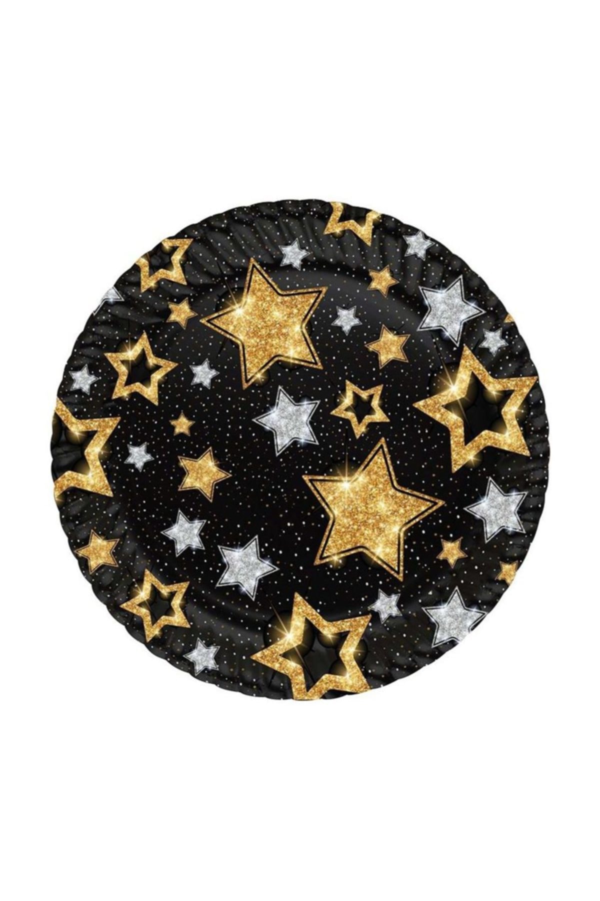Pandoli Siyah Üzeri Altın Gümüş Yıldızlı Parti Tabağı 8 Adet