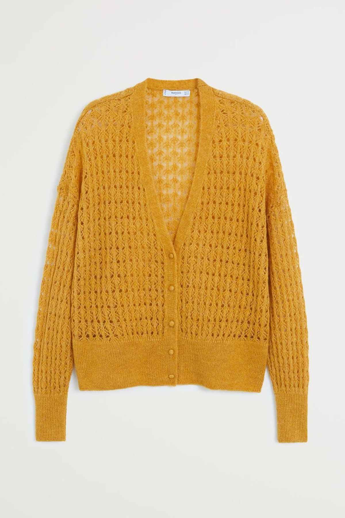 mango woman kadin hardal rengi delikli orgu hirka 67094760 fiyati yorumlari trendyol